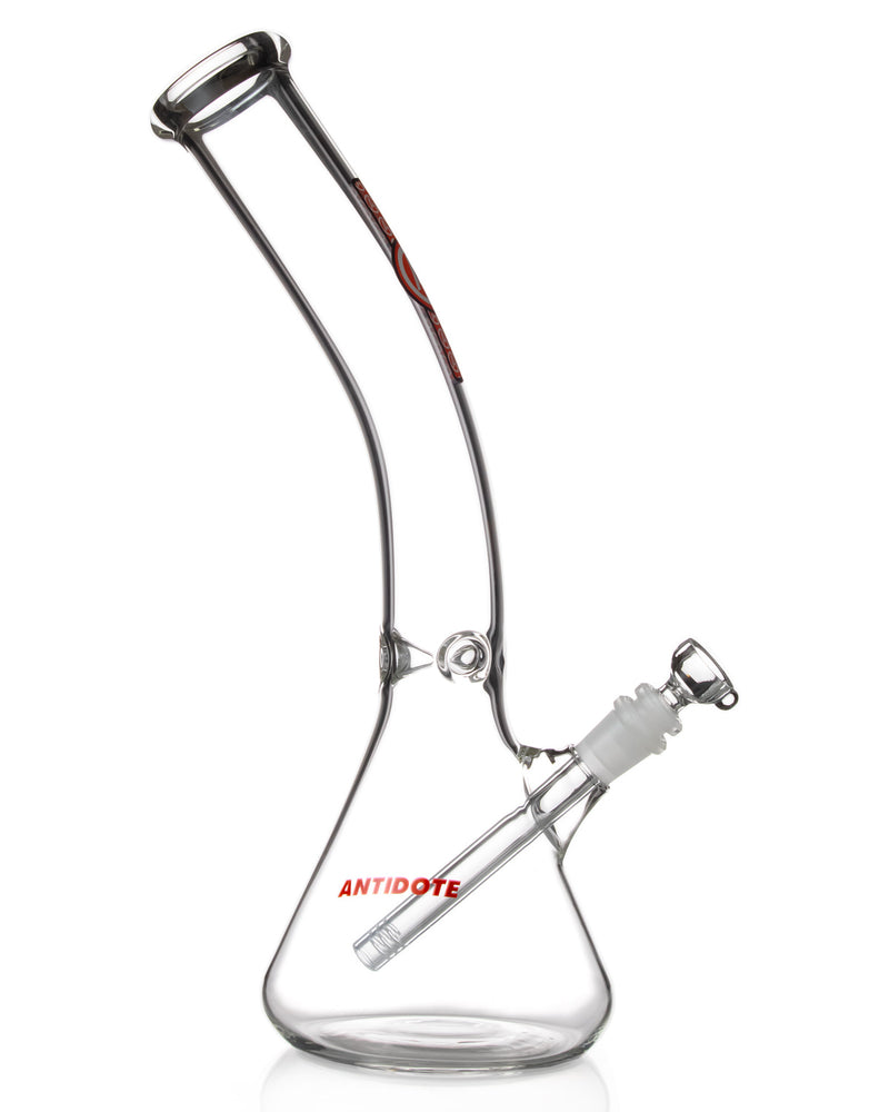 Load image into Gallery viewer, Antidote Glass Curved Bent Neck Beaker Bong Side Profile
