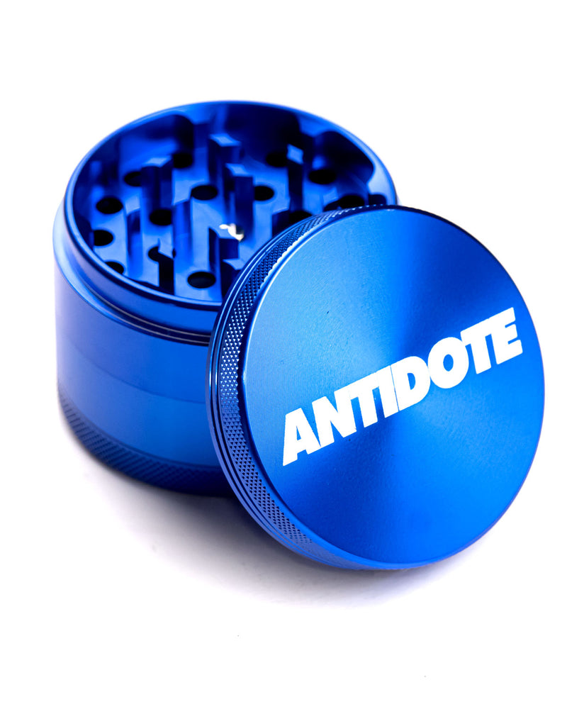 Load image into Gallery viewer, Blue 2.5&quot; Diameter Antidote grinder made of aircraft grade aluminum

