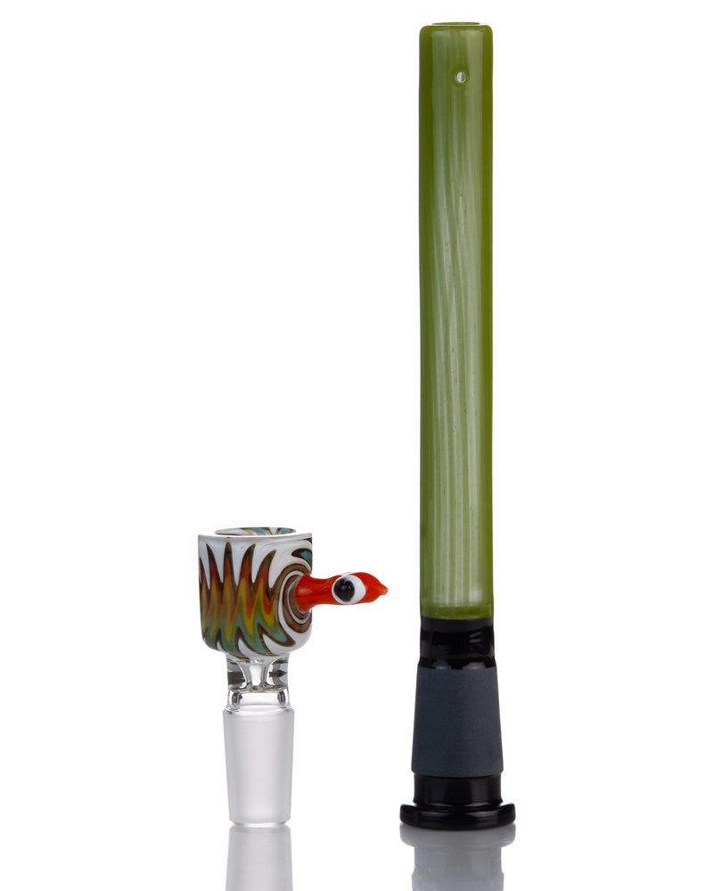 Load image into Gallery viewer, heady turtle bowl piece and green 3 holed downstem
